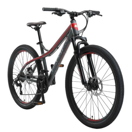 Bikestar Hardtail Alu Mountainbike Shimano 21 Gang Schaltung, Scheibenbremse 26 Zoll Reifen | 16 Zoll Rahmen | Grau & Rot