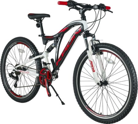 Bikestar KRON ARES 4.0 Vollgefedertes Mountainbike 26 Zoll, 21 Gang Shimano, V-Bremse | 16.5 Zoll Rahmen | Schwarz Rot