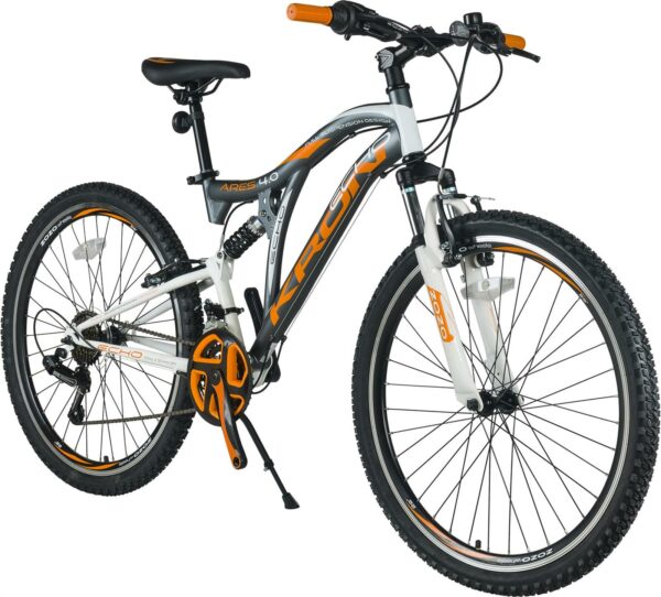 Bikestar KRON ARES 4.0 Vollgefedertes Mountainbike 27.5 Zoll, 21 Gang Shimano, V-Bremse | 16.5 Zoll Rahmen | Grau Orange